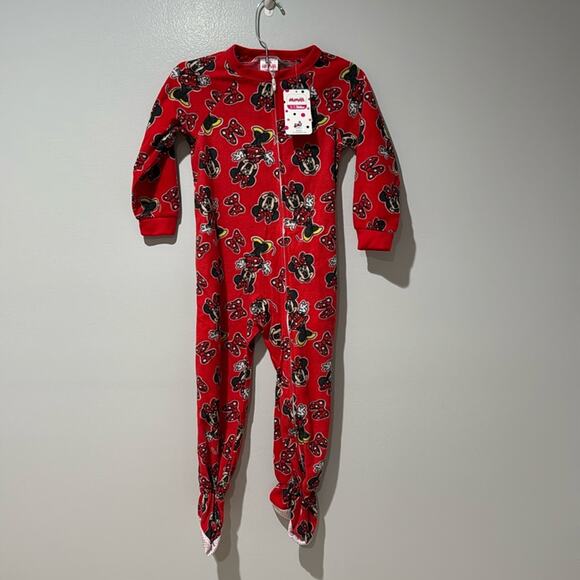 Disney Girls Junior Minnie Footed Pajamas New with Tags Xmas Red Cozy - Picture 1 of 5